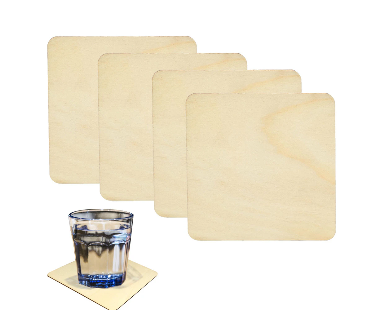 4 Pieces Unfinished Square Blank Wood Pieces Wooden Square Cutouts For Diy Crafts, Coasters, Pyrography, Painting, Photo Props And Decorations,Quantity: 4,