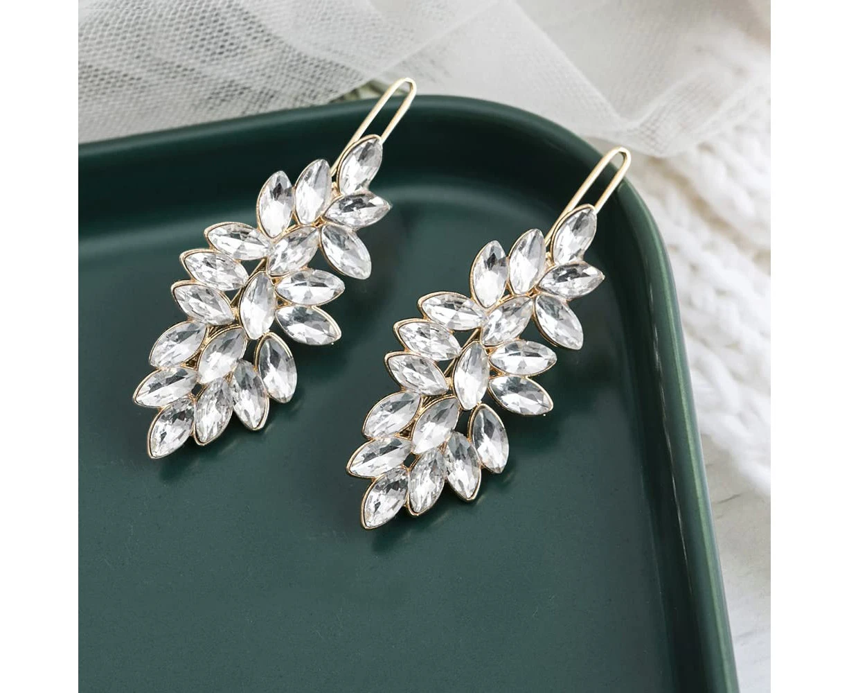 Rhinestone Bobby Pins Leaf Hair Clips Hair Accessories Side Hair Clips Wedding Hair Pins for Bridal Hairpins Barrette Clips for Hair Non Slip 2Pcs