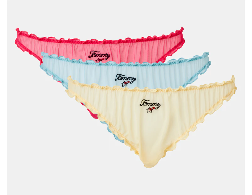 Tommy Hilfiger Women's Ruffle Bikini Brief 3-Pack - Sky Line/Laser Pink/Sunny Day