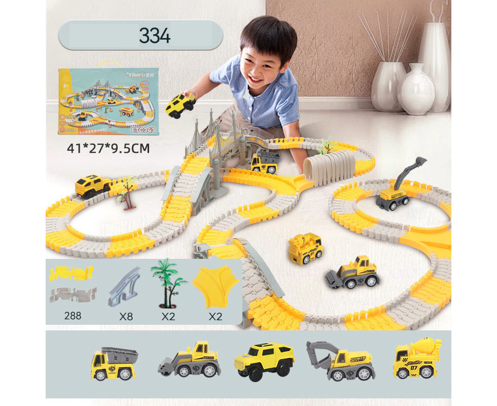 iHaHa 236 PCS Construction Race Tracks for Kids Boys Toys, 6 PCS Construction Car and Flexible Track Playset Create A Engineering Road Gifts