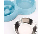 2 In 1 Anti Gluttonous Dog Cat Bowl, Interactive Slow Feeding Bowl Non-Slip Pet Bowl Blue