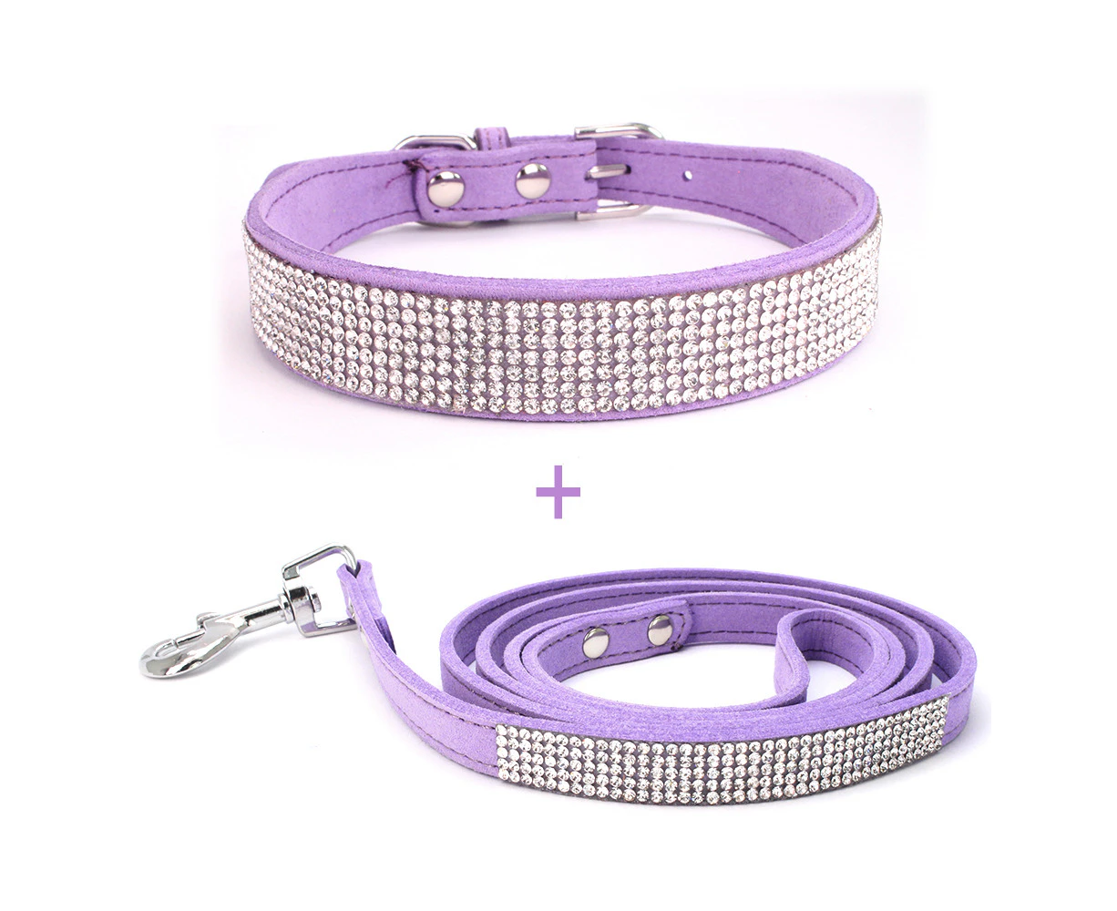 Bling Rhinestone Dog Collar and Leash Set Purple