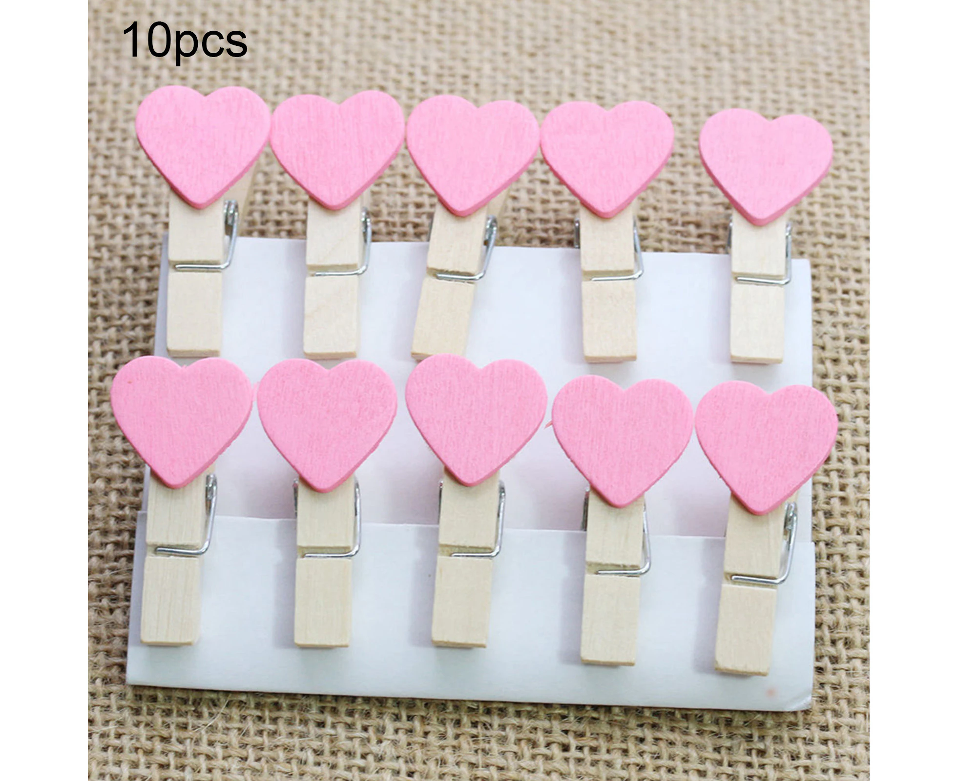 10Pcs Mini Hearts Wooden Pegs Photo Clips Craft Wedding Party Home Decor - Pink