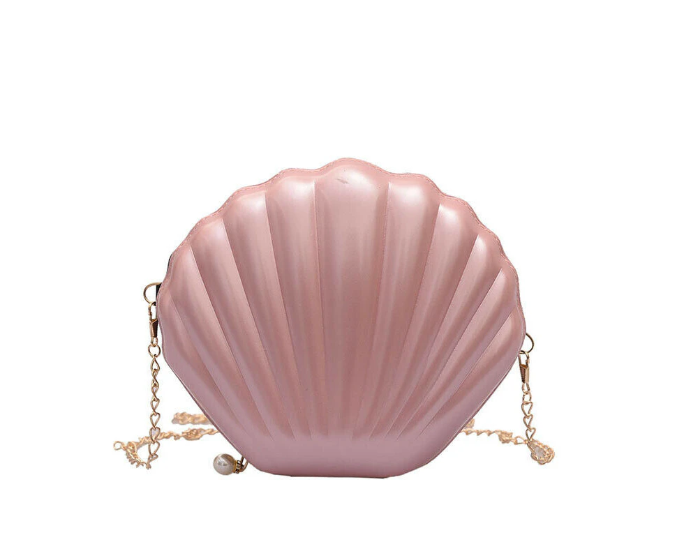 1PC New Seashell Shape Shoulder Bag Laser Mermaid Sea Shell Chain Purse Cross Body-pink