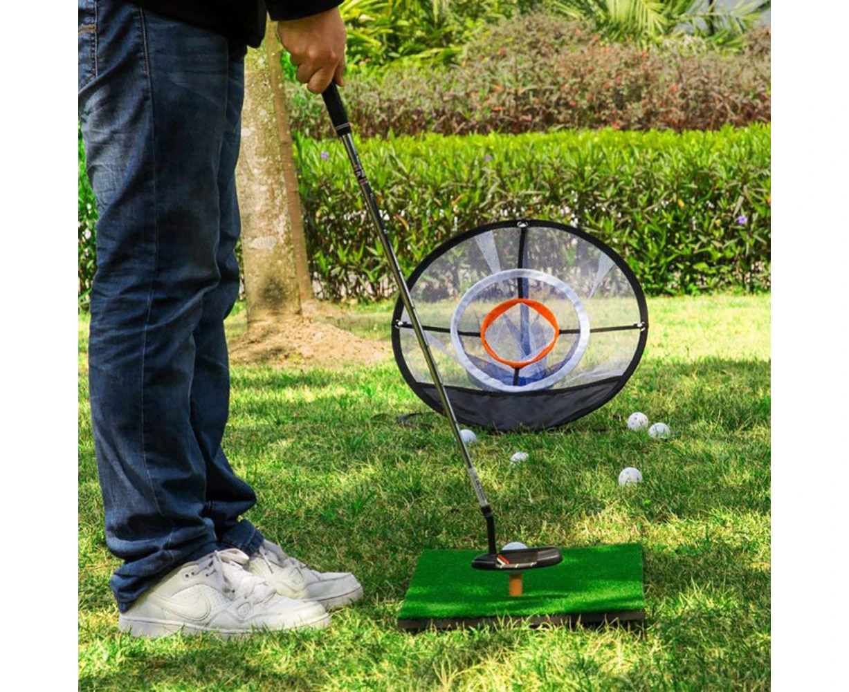 Fulllucky Golf Hitting Chipping Practice Net Indoor Outdoor Pitching Cage Mat Training Aid-Black