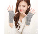 2 Pairs Women Winter Warm Knit Fingerless Gloves Hand Crochet Thumbhole Arm Warmers Mittens