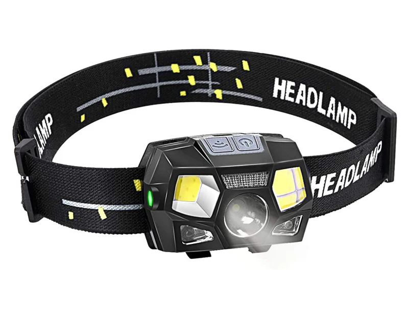 Headlamp, 300 Lumens Led Rechargeable Usb Powerful Head Torch, 5 Lighting Modes, Waterproof Ipx4 With Motion Sensor For Camping Cycling