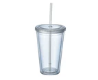 Double Wall Tumbler with And Straw, Plastic Tumbler Cups, Reusable Iced Coffee Tumblers, Clear Tumblers White