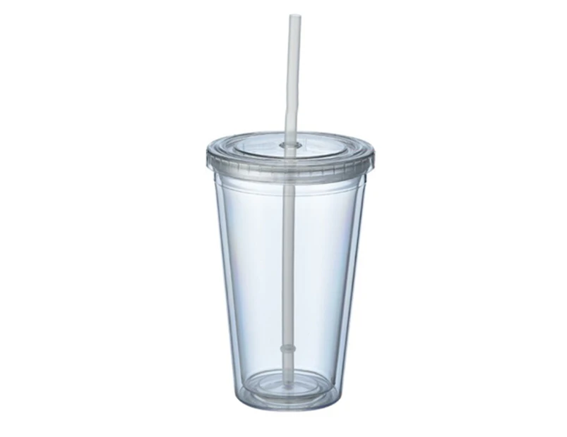 Double Wall Tumbler with And Straw, Plastic Tumbler Cups, Reusable Iced Coffee Tumblers, Clear Tumblers White