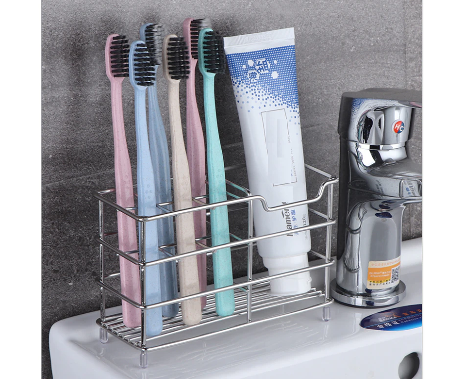 Toothbrush Holder Stainless Steel Rustproof Metal Bathroom Toothpaste Holder Stand with Multi-Functional 6 Slots for Toothbrush Toothpaste Cleanser