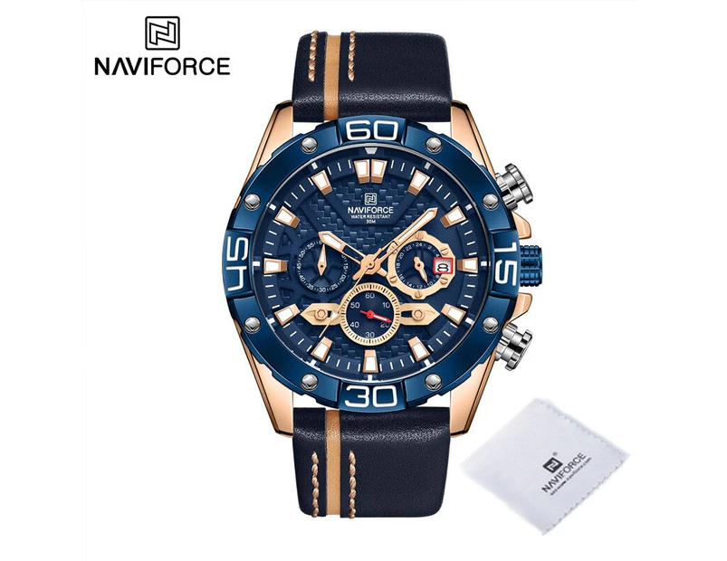 NAVIFORCE Luxury Fashion Leather Male Watch Sport Waterproof Chronograph Watch for Men Quartz Date Wrist Watch Relogio Masculino