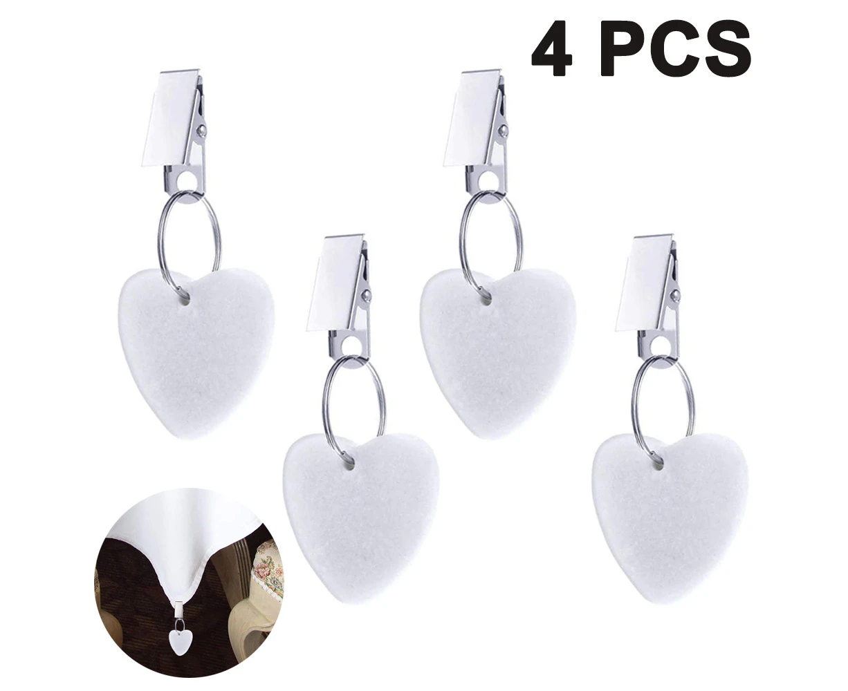 4 Packs Tablecloth Weights Hangers Heart Shape Stone Table Cloth Weights with Stainless Steel Clips Heart Stone Tablecloth Weights Clips-White