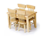 5Pcs Dining Table Chair Model 1:12 Dollhouse Miniature Wooden Furniture Toy Set-Wooden Color