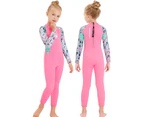 Girls Wetsuit Kids Thermal Swimsuit 2.5mm Neoprene Rash Guard Children One Piece Swimwear Sun Protection Diving Snorkeling Suit Pink