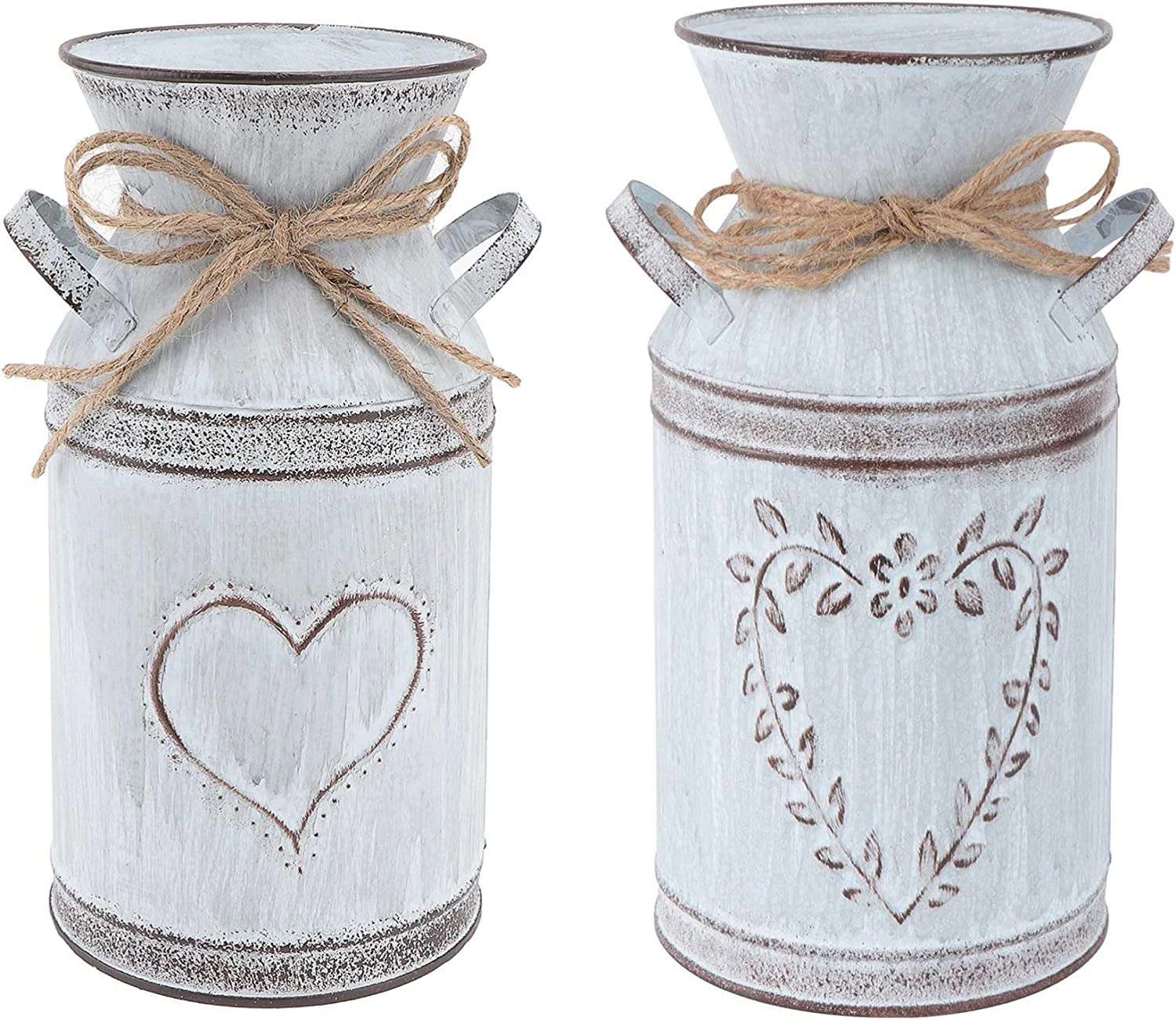 2Pcs Vintage Flower Pot Milk Pot Heart Iron Flower Pot Country Style Shabby Decorative Vase