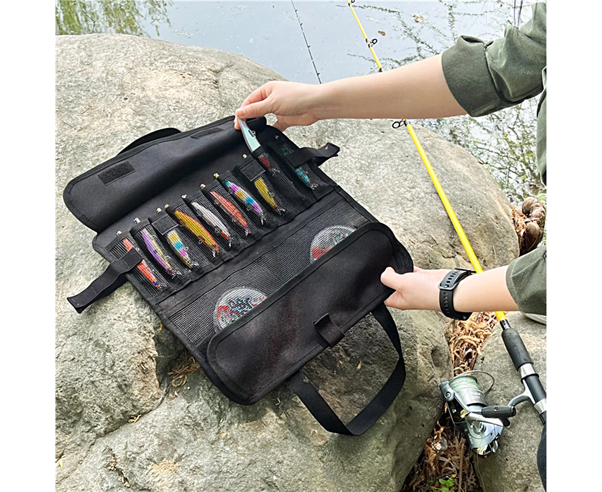 Fishing Line Storage Bag Wear-resistant Folding Portable High Capacity Storage Gear Fishing Gear Storage Bag Outdoor Fishing - Black