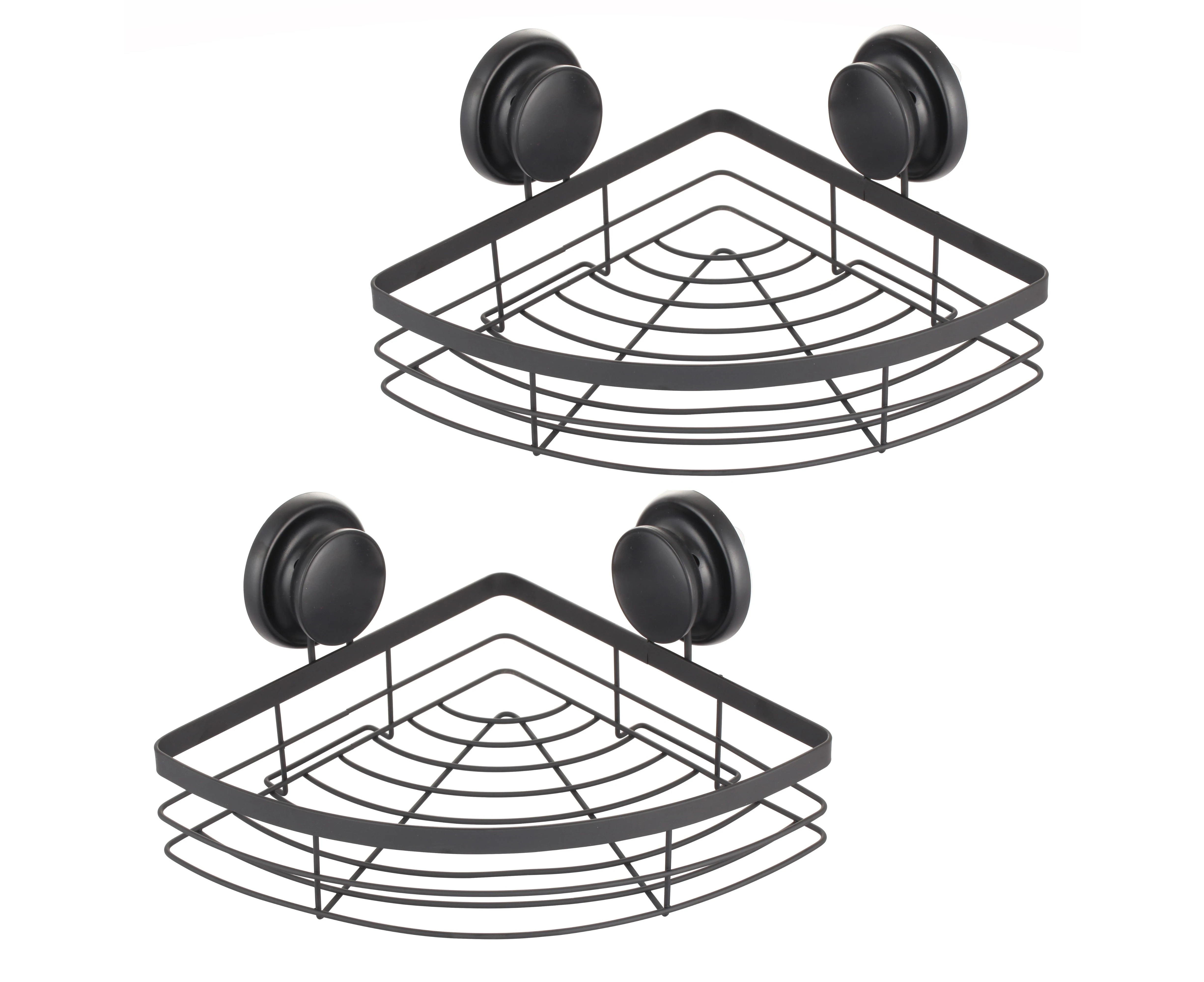 2 Pack Round Corner Shower Caddy Shelf Basket Rack with Premium Vacuum Suction Cup No-Drilling for Bathroom and Kitchen