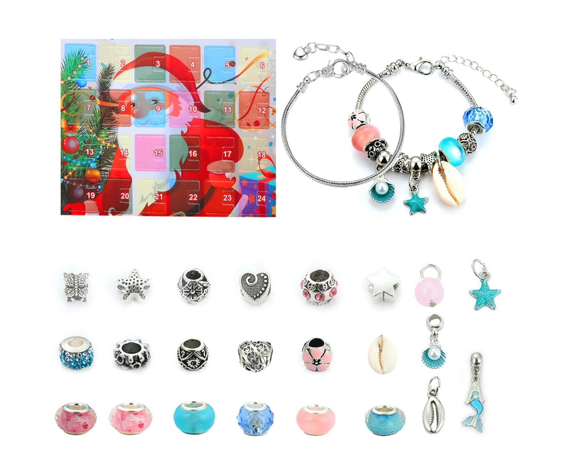 25Pcs Ocean Advent Calendar Christmas Countdown Calendar DIY Charm Bracelet Making Kit Gift