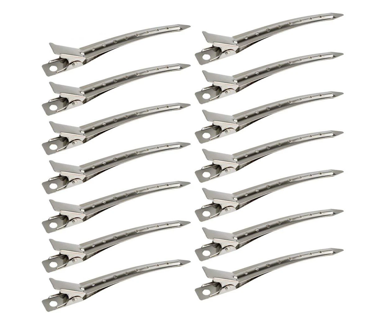 24 Packs Duck Bill Clips,  3.5 Inches Rustproof Metal Alligator Curl Clips with Holes for Hair Styling, Hair Coloring, Silver