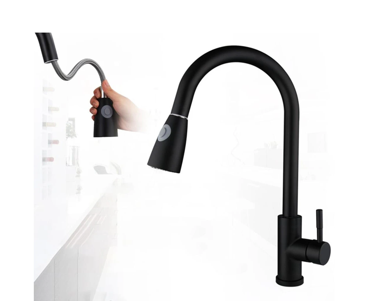 Low Pressure Faucet Kitchen Faucet Made Of Stainless Steel, Black Kitchen Faucet Flush Faucet Mixer Tap 360 ° Swiveling Single Lever Mixer