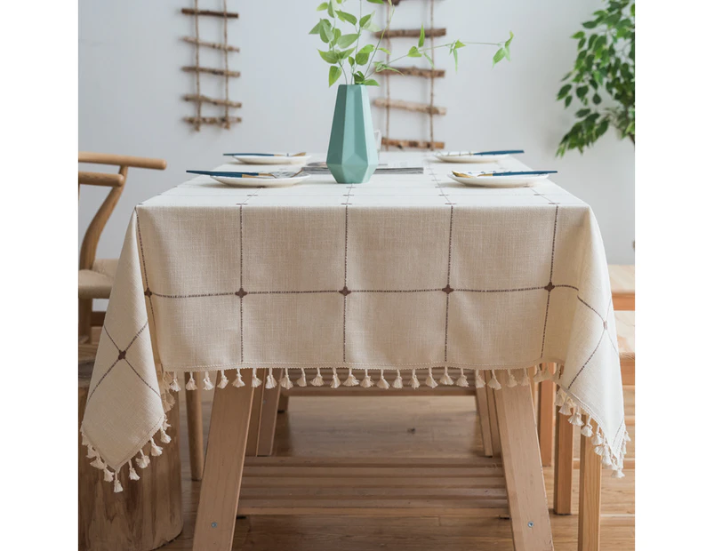 Rustic Lattice Tablecloth Cotton Linen Square Table Cloths for Kitchen Dining, Christmastable clothtable cloth-140*220cm