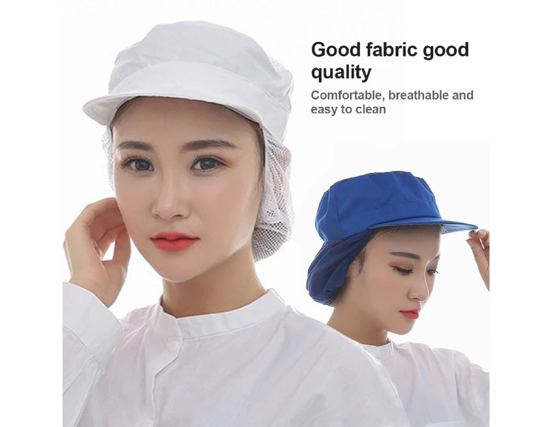 Chef Hat Skin-friendly Cotton Mesh Catering Waiter Kitchen Cap for Cooking - Blue Cloth Top