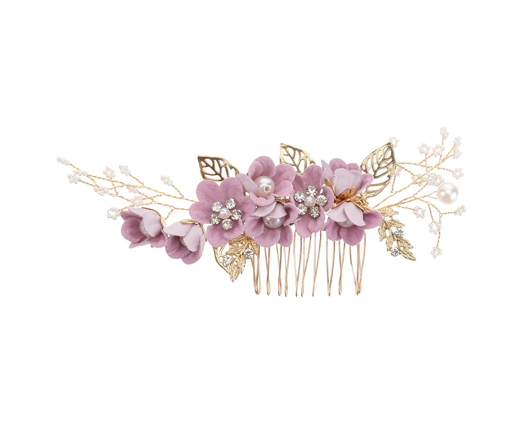 Wedding Hair Comb Rhinestone Flower Clip Headdress Crystal Bridal Hair Accessories (Purple)