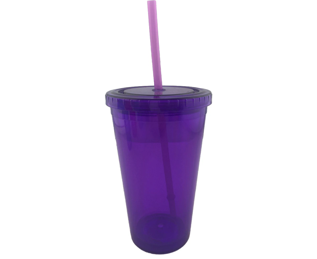 Double Wall Tumbler with And Straw, Plastic Tumbler Cups, Reusable Iced Coffee Tumblers, Clear Tumblers Purple