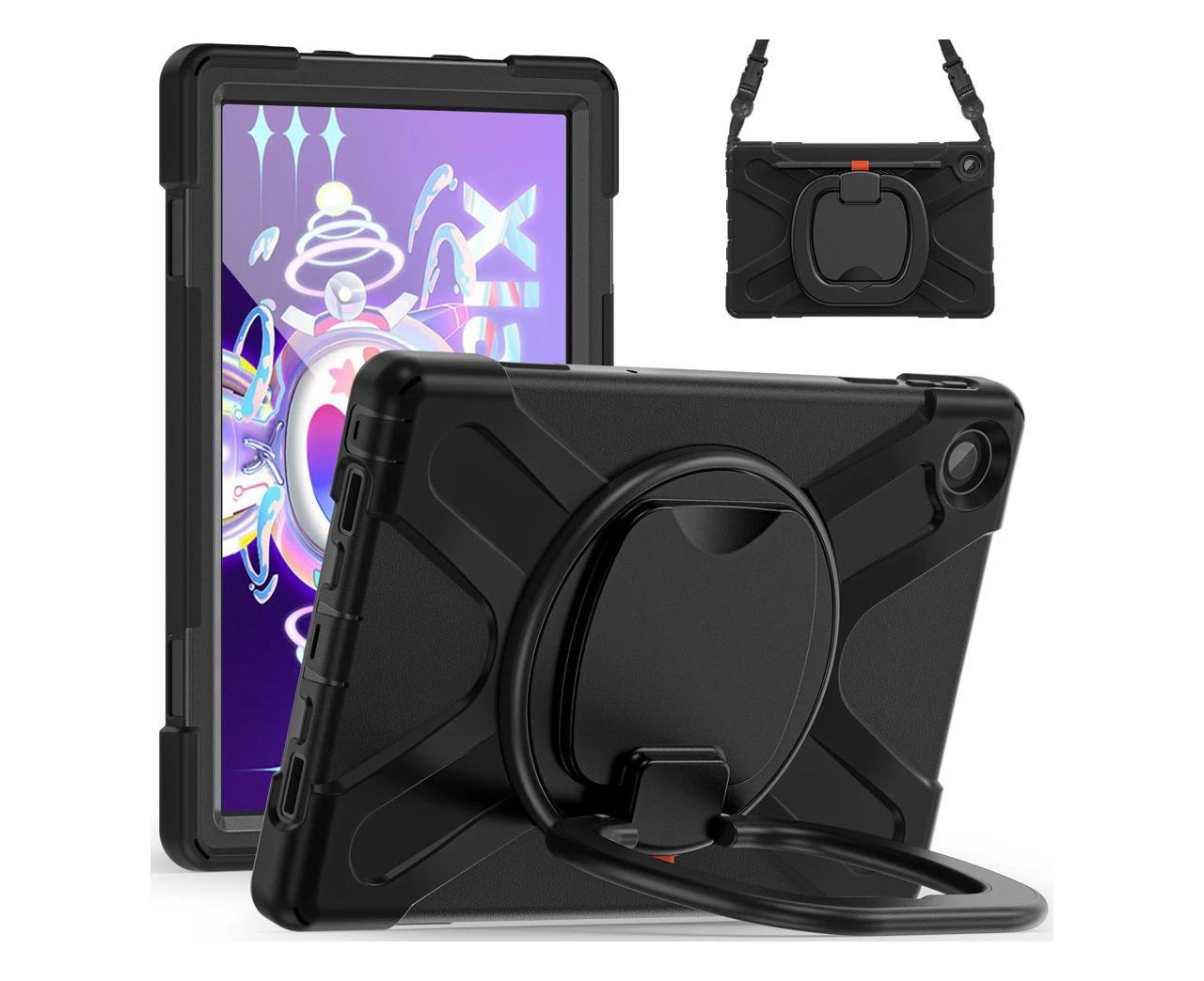 Lenovo Tab M10 Plus Black Case 10.6 inch 2020 3rd Gen Model TB-125F TB-128F Shockproof Protective Cover with Stand/Shoulder Strap/Pen Holder