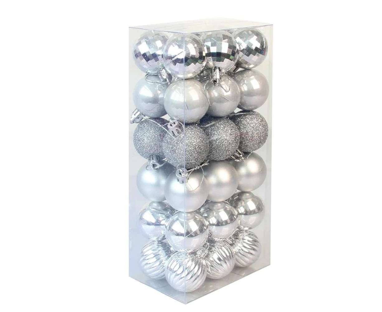 Christmas Baubles, Shatterproof Christmas Baubles, Baubles (Pack Of 36) (4Cm) - Silver Christmas Bauble