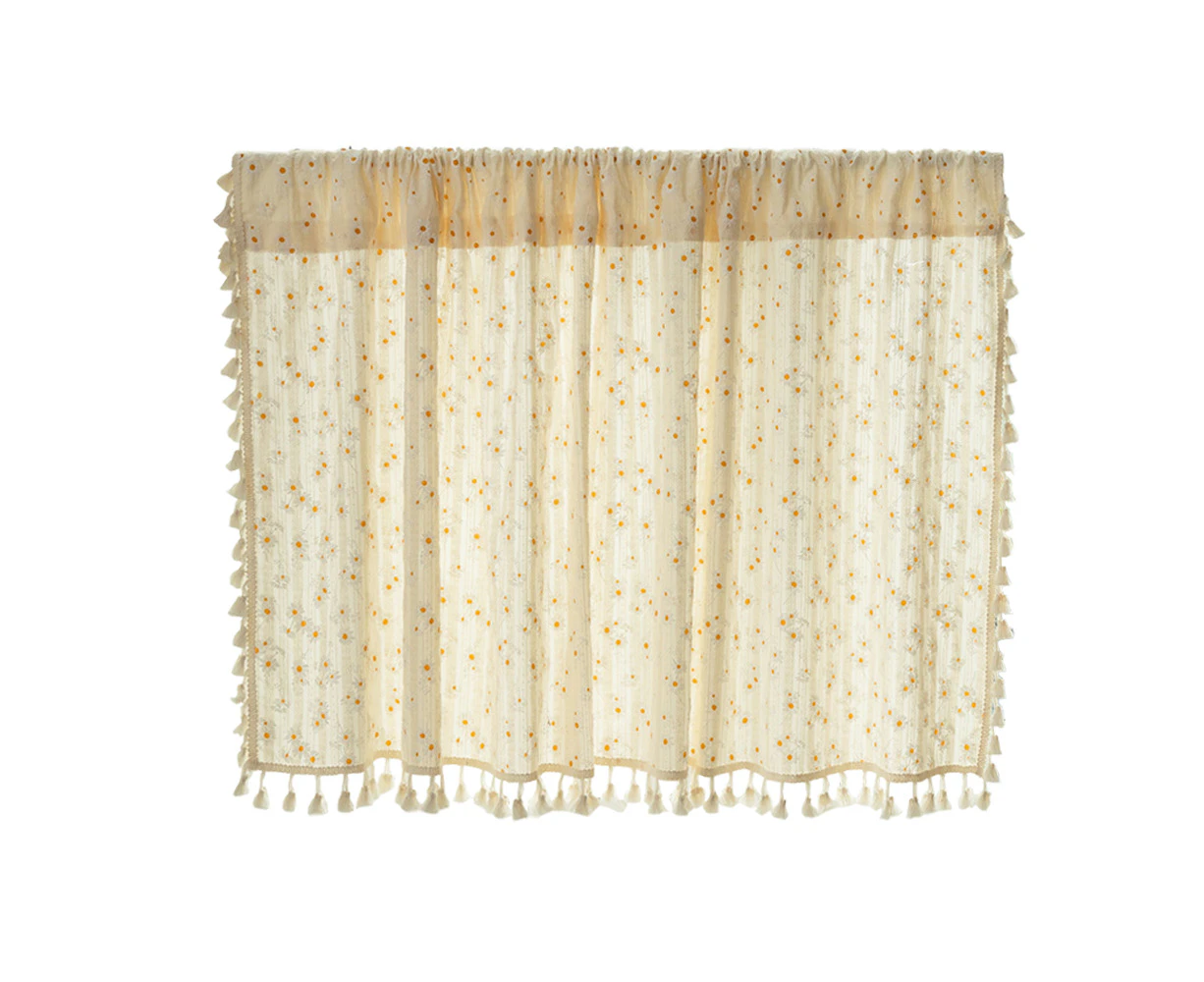 Cotton Small Daisy Fringed Drapery, Pole Japanese Curtain Short Curtain Bay Window Half Curtain