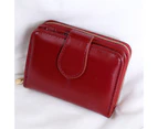 Women Wallet Solid Color Multi Card Slot Faux Leather Multi-purpose Compact Coin Pocket Wallet Purse - Wine Red