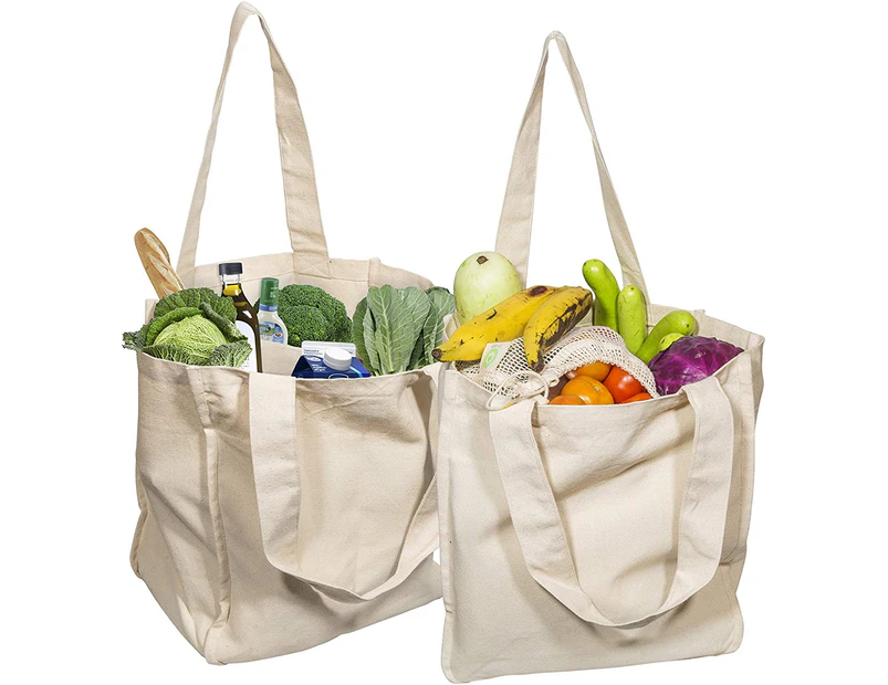 Best Canvas Grocery Shopping Bags with Bottle Sleeves - Cloth Tote Shopping Bags Heavy duty and Premium - Reusable Grocery Tote Bags