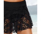 High Elasticity Swimming Skirt Lace Stitching A-line Lightweight Women Swimwear Skirt for Beach-Black