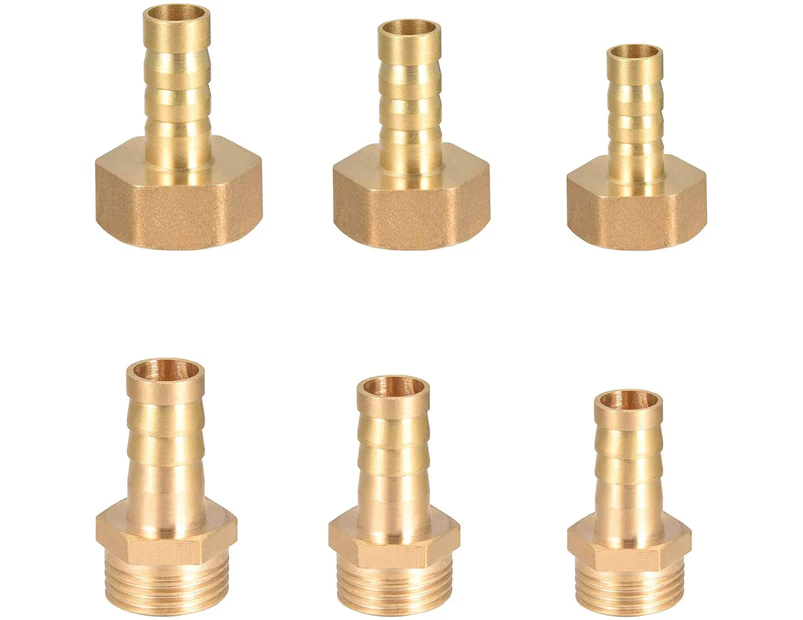 6 Pieces Barbed Wire Fitting Solid Brass Connector, Male / Female Thread. Pond / Pool / Hose Hose Adapters, External Thread & Female Thread