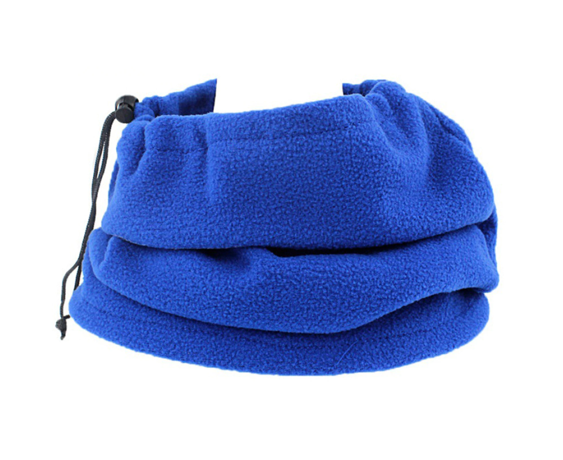 Drawstring Solid Color Thickened Warm Tube Scarf Unisex Autumn Winter Outdoor Polar Fleece Cycling Face Cover Royal Blue