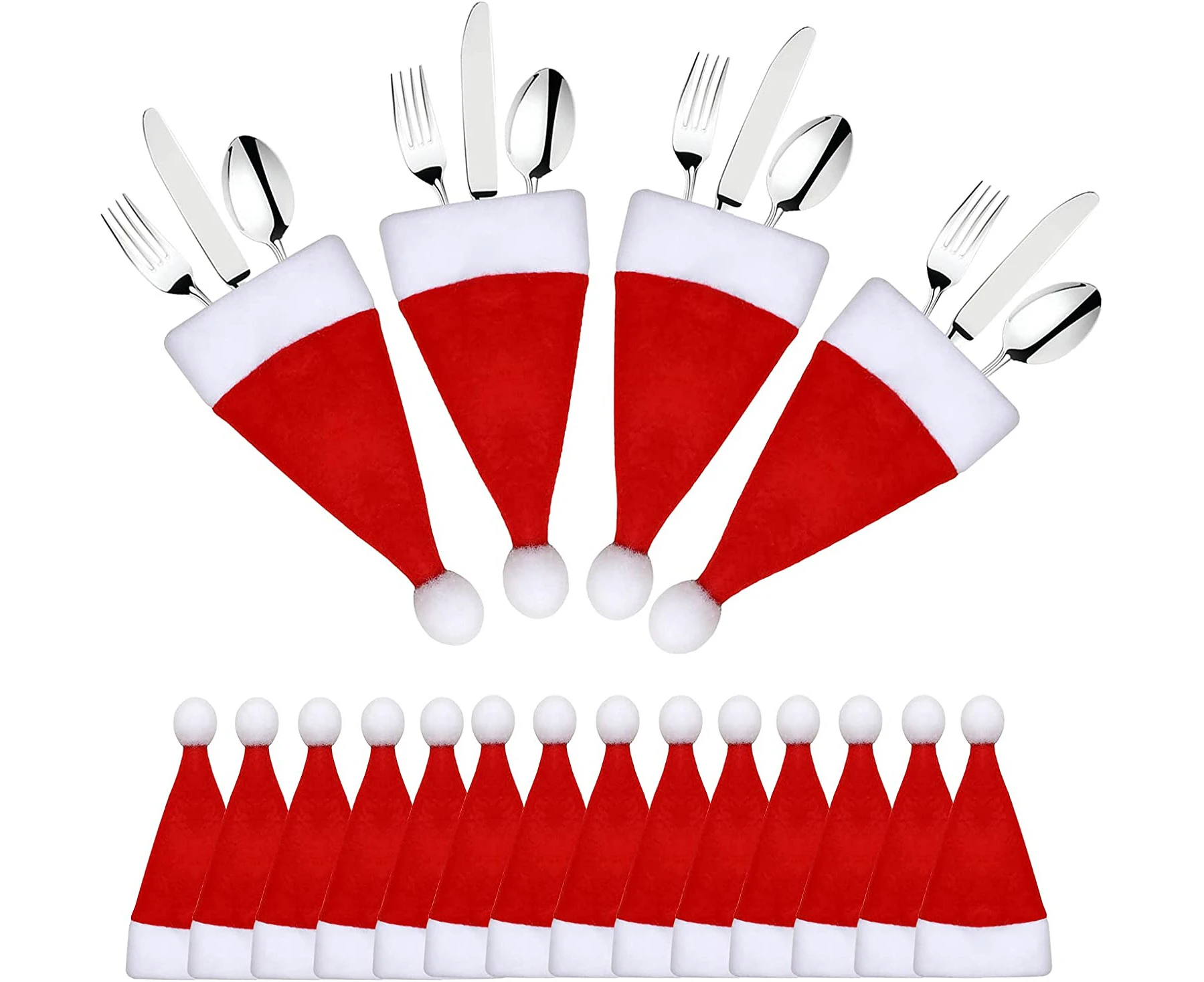 Set of 36 Red Santa Hat Cutlery Holder for Christmas Decoration