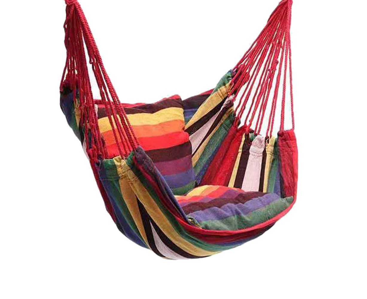 Leiou Outdoor Portable Thicken Hammock Garden Travel Camping Throw Pillow Swing Chair-Rainbow Color