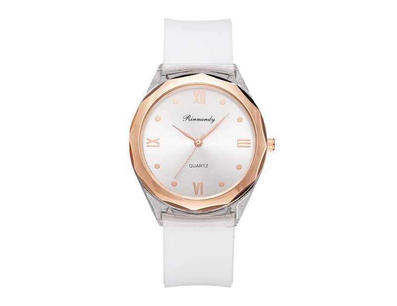 Simple Transparent plastic White Watches Women Fashion Casual Silicone strap Ladies Wristwatches Rome Dial Female Quartz Clock - White