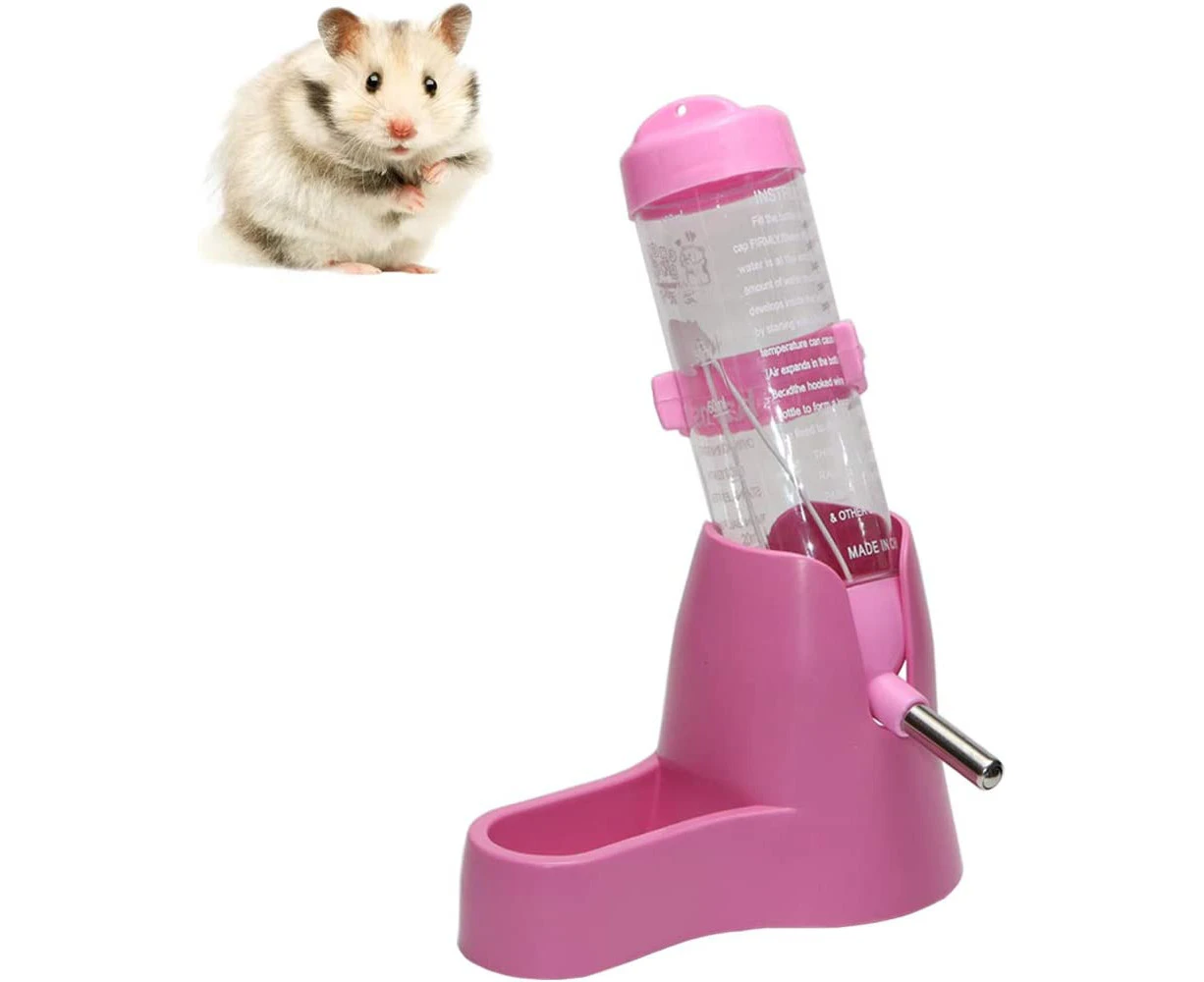 3 In 1 Hamster Hanging Water Bottle Pet Auto Dispenser With Base For Dwarf Hamster Mouse Rat Hedgehog-Pink 125Ml