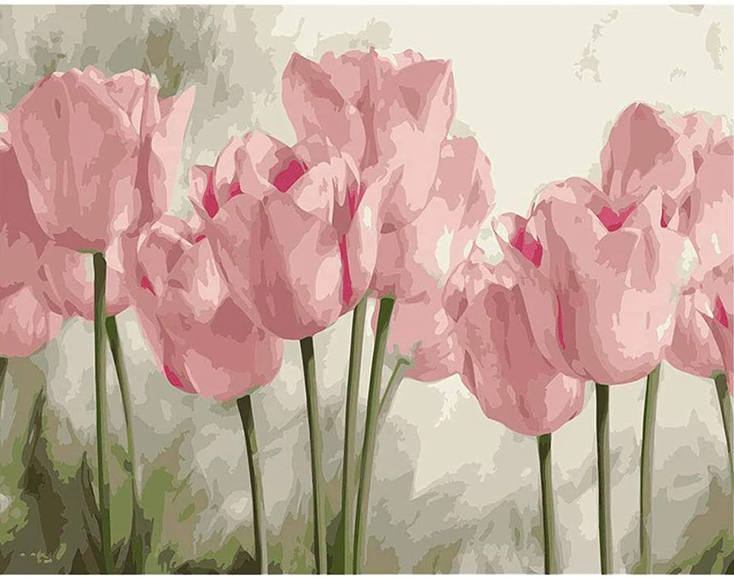 Paint By Numbers for Adults Kit Painting DIY Begineer 16x20inch (Pink Tulips)$Paint By Numbers for Adults Flowers Pink Colorful Canvas DIY Oil Painting