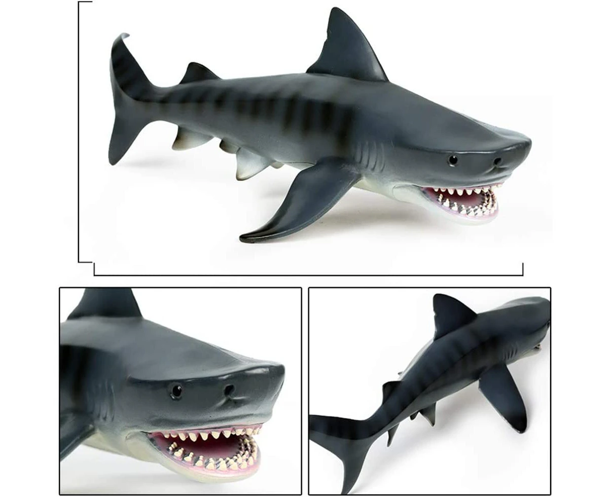 11 Inch Large Tiger Shark Toy, Plastic Ocean Animal Figurine Realistic Sea Creature Figure Educational Toy Great for Bath Pool Toy