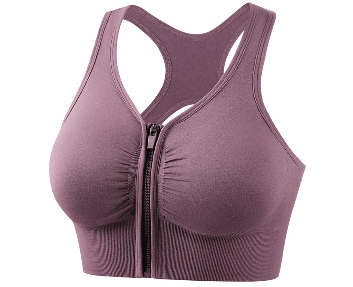 Biwiti Women's Zip Front Sports Bra Seamless Bra Active Yoga Sports Bras-Purple