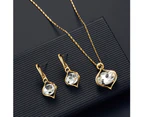 Fashion Women Oval Rhinestone Pendant Necklace Ear Stud Earrings Jewelry Set Rose Red