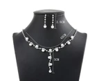 Fashion Women Rhinestone Faux Pearl Pendant Necklace Stud Earrings Jewelry Set Silver