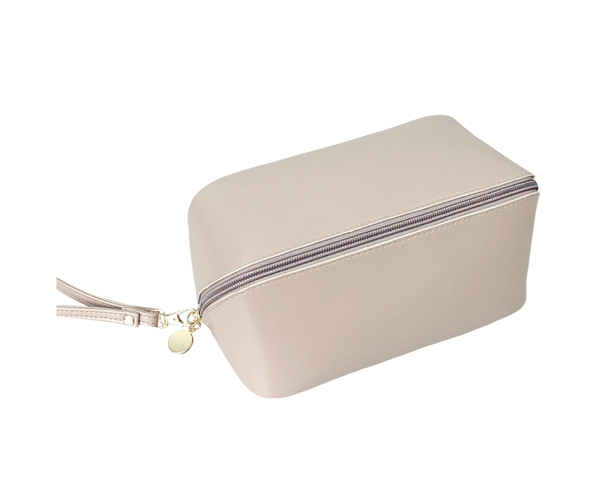 Cosmetic Bag Compartments Solid Color Large Capacity Faux Leather Waterproof Makeup Bag for Outdoor - Khaki