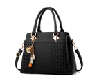 Women Solid Color Tassel Zipper Faux Leather Shoulder Crossbody Bag Tote Handbag Black