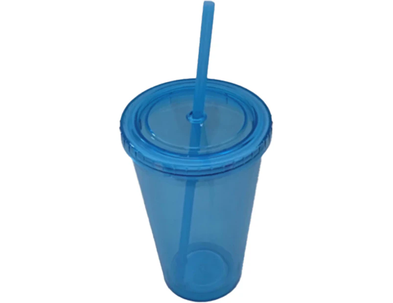 Double Wall Tumbler with And Straw, Plastic Tumbler Cups, Reusable Iced Coffee Tumblers, Clear Tumblers Light blue