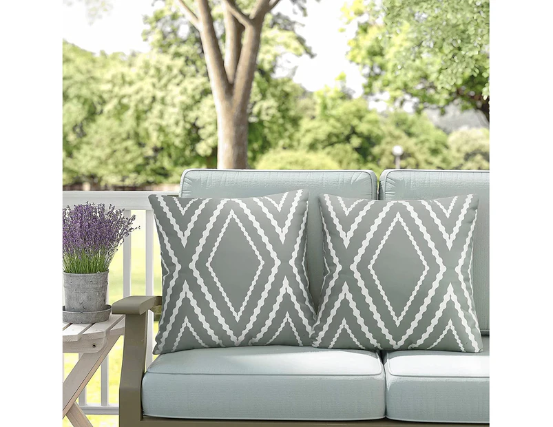 Outdoor Waterproof Boho Throw Pillow Covers Geometric Pillow Cases for Patio Garden Set of 2, 18 X 18 Inches - Gray