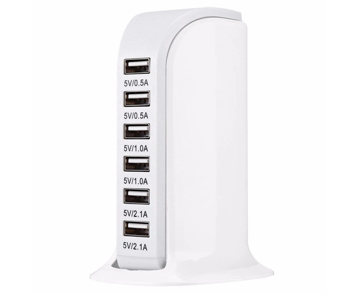 6 USB Port Hub Charger Phone Desktop Rapid Charging Station Extension Socket - White